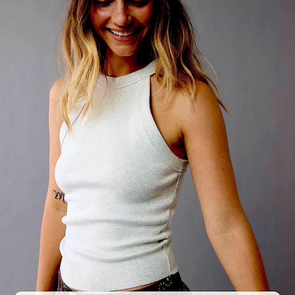 NEW Heather Gray Cream Cropped Tank Top Super Soft and Thick Stretchy Cotton